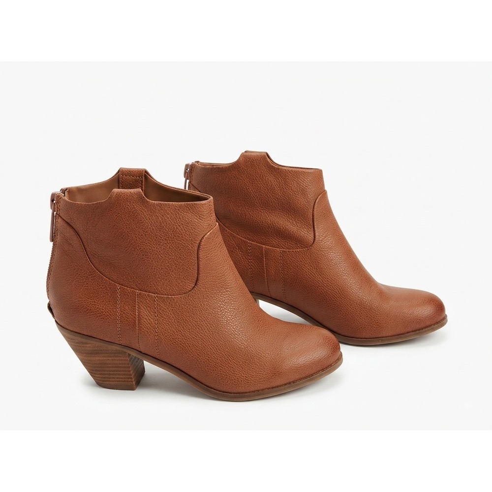 Sam Edelman Lisle Saddle Brown Leather Ankle Boots Western Block Heel 8.5M